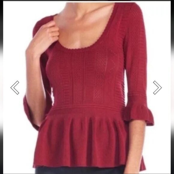TORN BY RONNY KOBO | knit peplum top sweater burgundy red sz M - Picture 1 of 6